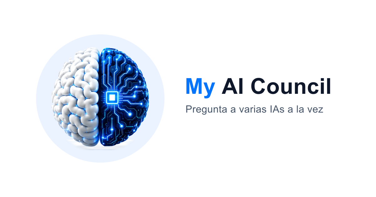 Imagen de marca de My AI Council: un cerebro mitad orgánico, mitad circuito electrónico