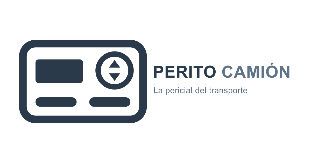 Logotipo de Perito Camión: la tarjeta de un tacógrafo digital junto al nombre «Perito Camión»